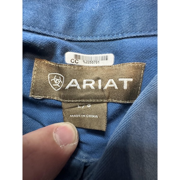 Ariat Shirt Mens Large Blue Button Down Long Sleeve Western Cotton Casual Work - Picture 2 of 11